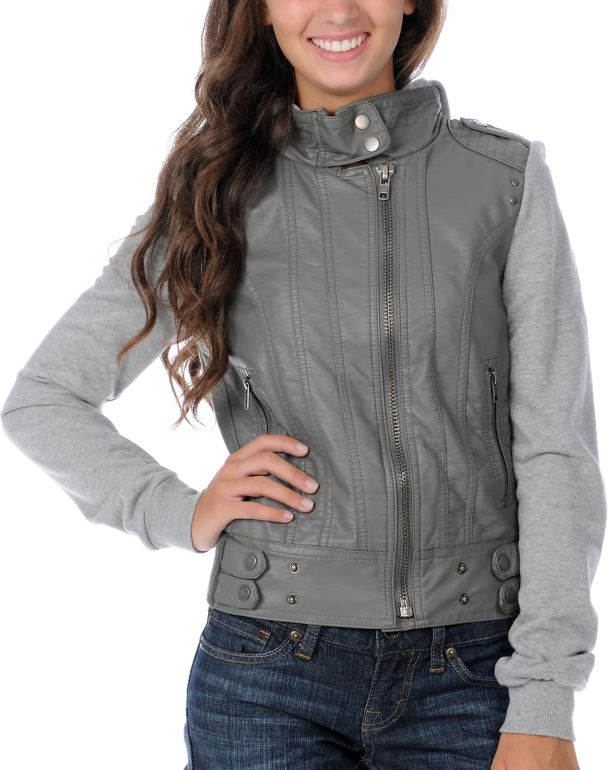 See Thru Soul Turf Grey Faux Leather Jacket