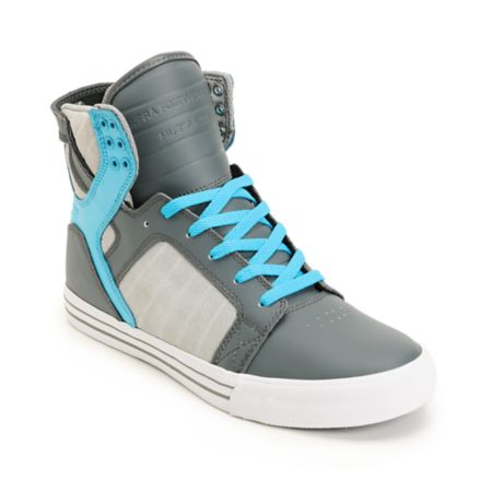 Supra Skytop Smooth Grey & Turquoise Action Leather Shoe