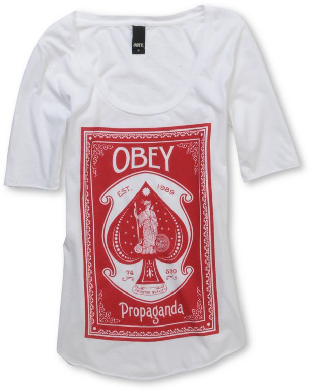 Obey Girls Ace Of Spades White Scoop Neck Tee Shirt