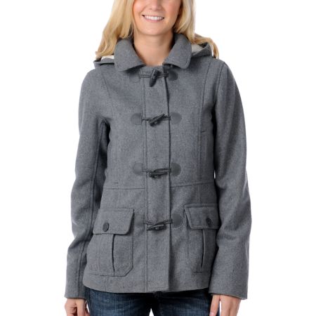 Fatal Charm Legacy Grey Wool Hooded Pea Coat 