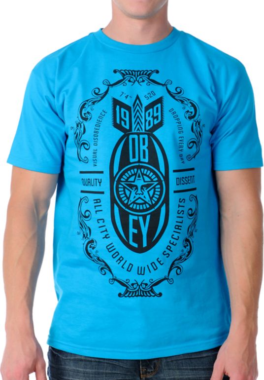 Obey Bomb Drops Turquoise Tee Shirt