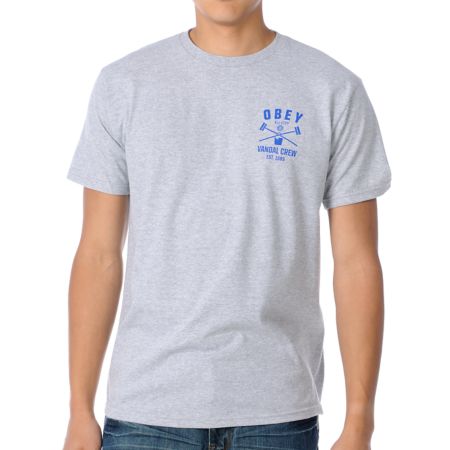 Obey Vandal Crew Heather Grey Tee Shirt