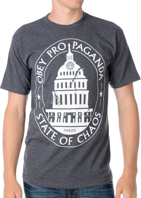 Obey State Of Chaos Heather Grey Tee Shirt