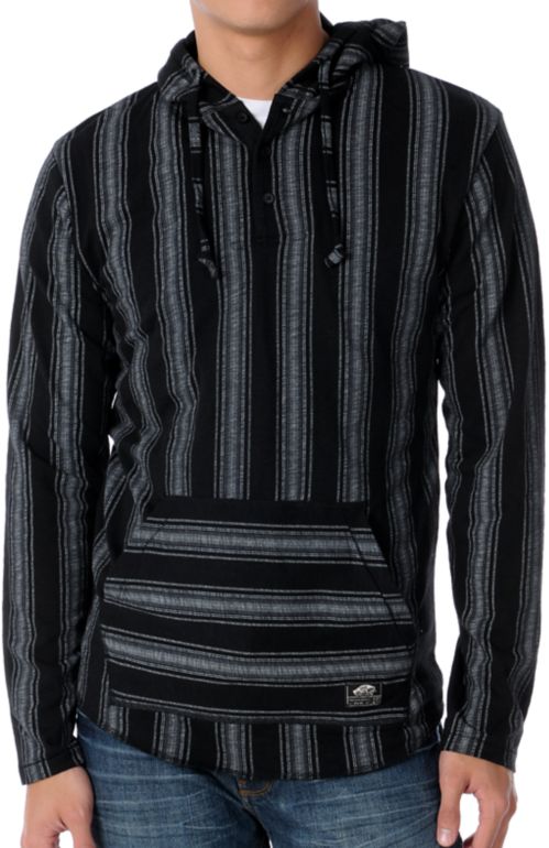 Vans Occulta Black Striped Hooded Henley Shirt
