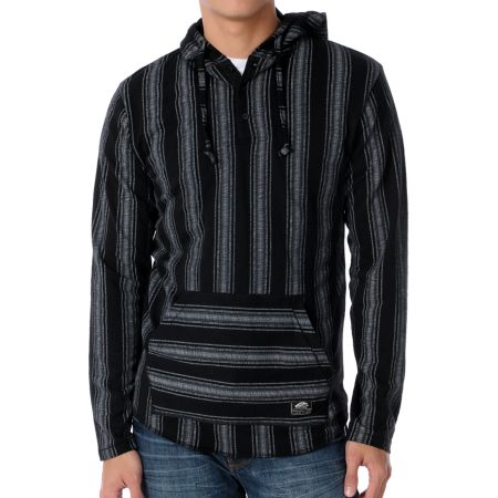 Vans Occulta Black Striped Hooded Henley Shirt