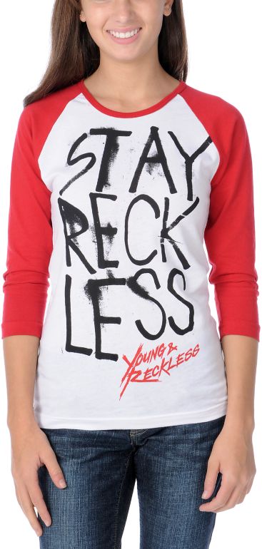Young & Reckless Girls Stay Reckless Red Baseball Tee Shirt