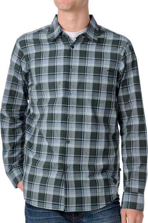 RVCA Uncle Joe Green Plaid Long Sleeve Woven Shirt