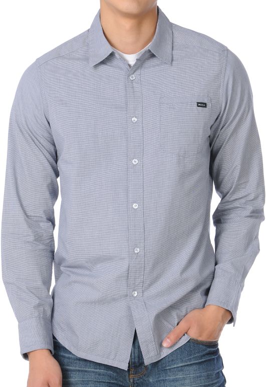 RVCA Mini Blue Grey Long Sleeve Woven Shirt