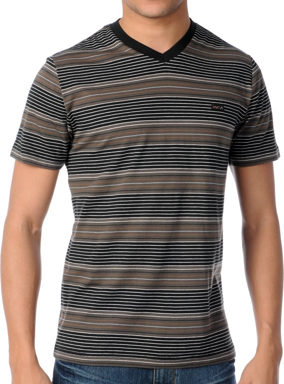 RVCA Burner Striped V-Neck Tee Shirt