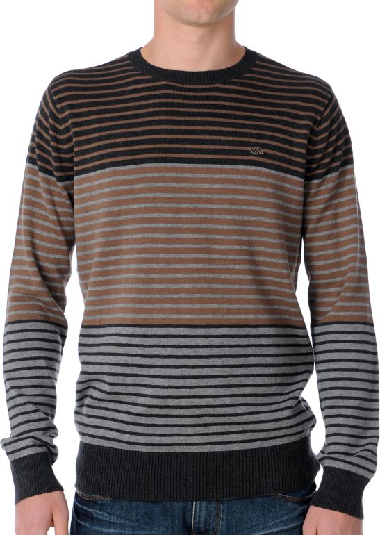 RVCA Scorpius Brown Striped Crew Neck Sweater