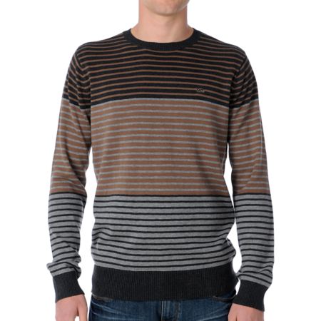 RVCA Scorpius Brown Striped Crew Neck Sweater