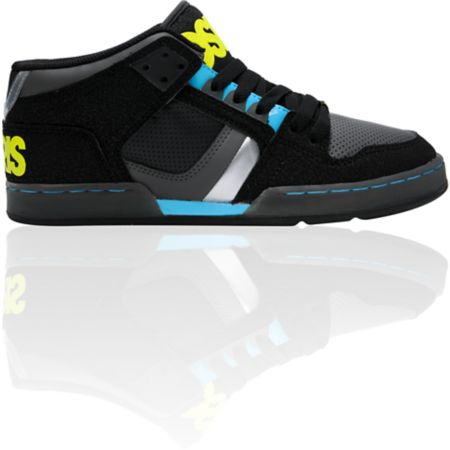 Osiris NYC 83 Mid Black, Cyan & Lime Skate Shoe