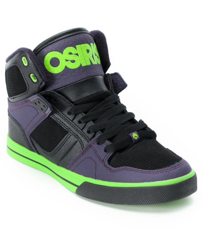 Osiris NYC 83 VLC Black, Purple, & Lime Green Skate Shoe