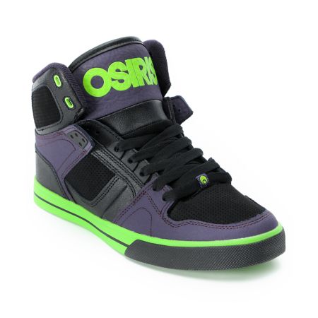 Osiris NYC 83 VLC Black, Purple, & Lime Green Skate Shoe