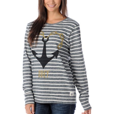Obey Anchor Heart Charcoal & White Stripe Pullover Sweatshirt