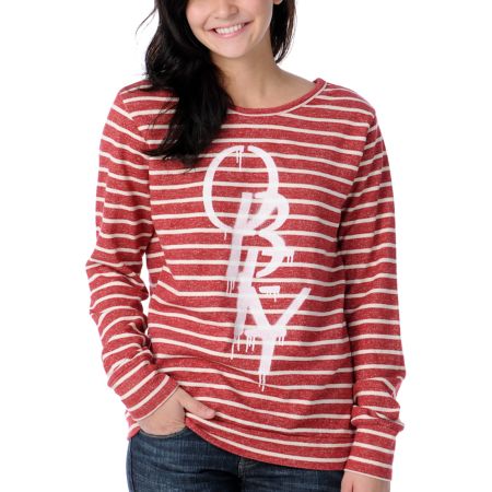 Obey High Fashion Red & White Stripe Girls Sweatshirt