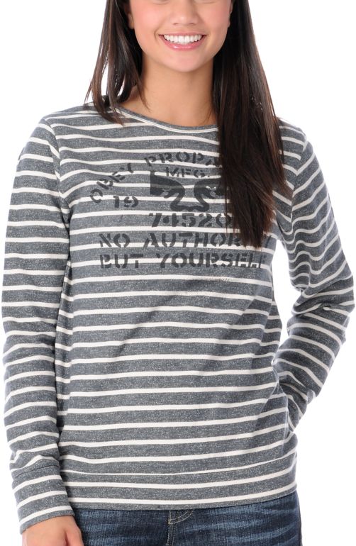 Obey No Authority Charcoal Stripe Pullover Sweatshirt