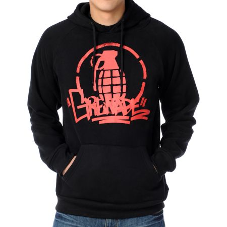 Grenade Graffiti Stencil Black Pullover Hoodie