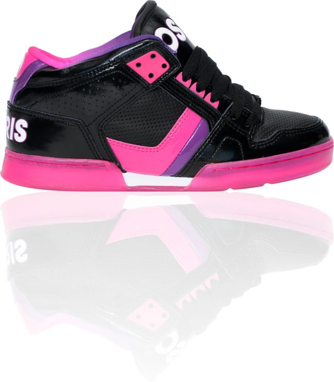 Osiris NYC 83 Mid Girls Black, Pink, and Purple Skate Shoe