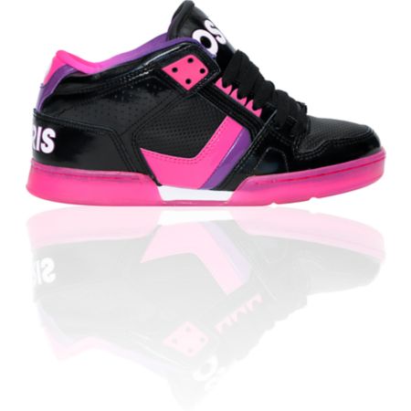 Osiris NYC 83 Mid Girls Black, Pink, and Purple Skate Shoe