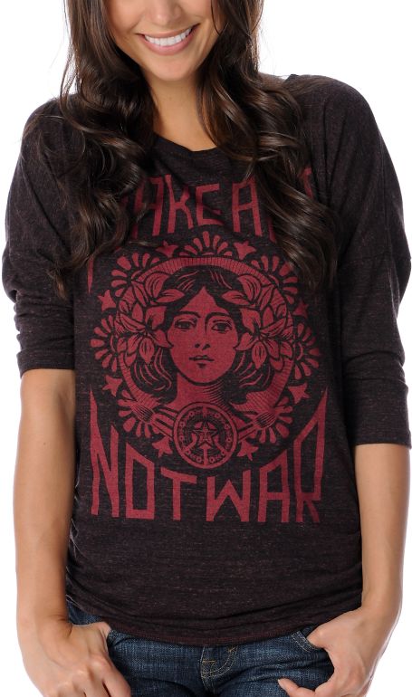 Obey Girls Make Art Not War Red Tri Blend Dolman Top