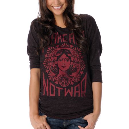 Obey Girls Make Art Not War Red Tri Blend Dolman Top