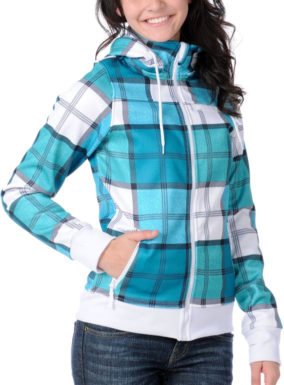 Empyre Girl Alpine Teal Plaid Sherpa Tech Fleece