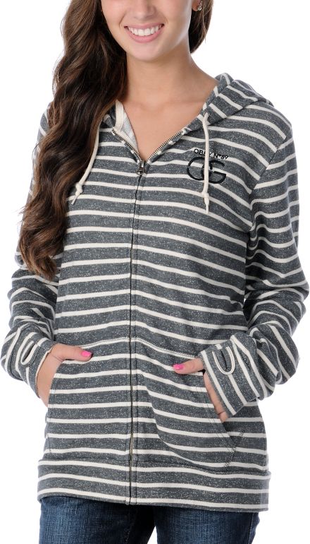 Obey Girls OG Charcoal & White Stripe Zip Up Hoodie