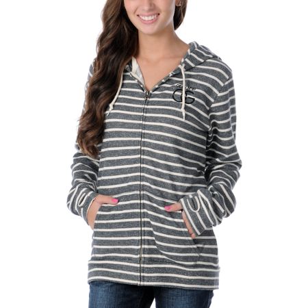Obey Girls OG Charcoal & White Stripe Zip Up Hoodie