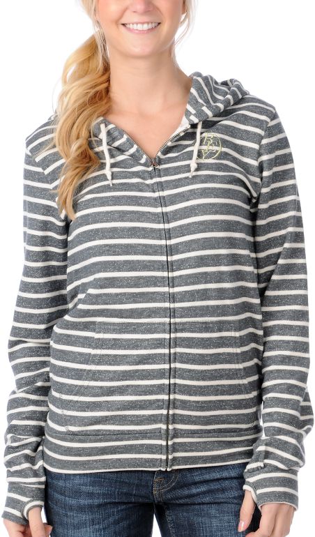 Obey Archery Front Charcoal & Cream Stripe Girls Zip Up Hoodie