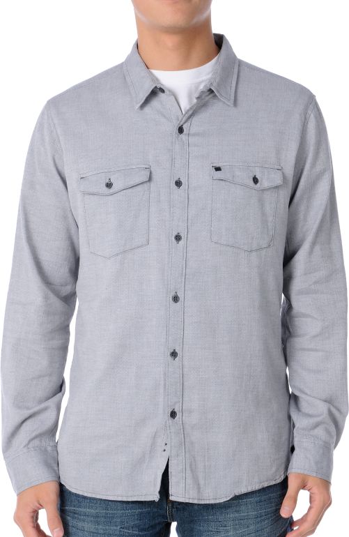 KR3W Hall Grey Herringbone Long Sleeve Woven Shirt