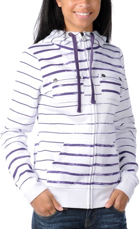Volcom Girls Saddle 2012 White & Purple Stripe Tech Fleece