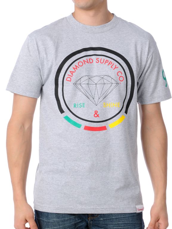Diamond Supply Rise And Shine Grey Rasta Tee Shirt