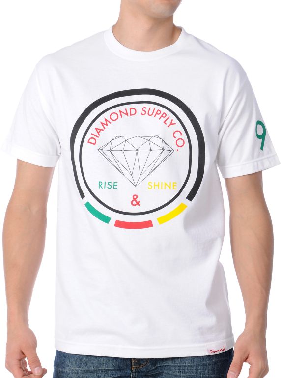 Diamond Supply Rise And Shine White Rasta Tee Shirt