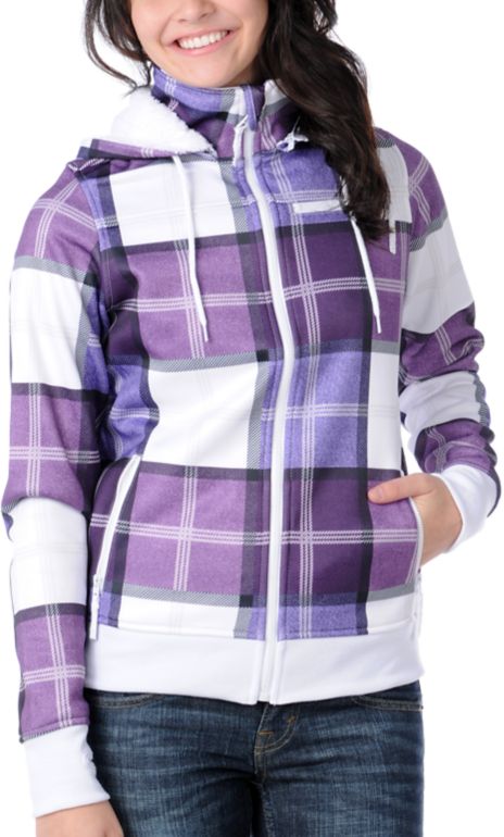 Empyre Girl Alpine Purple Plaid Sherpa Tech Fleece