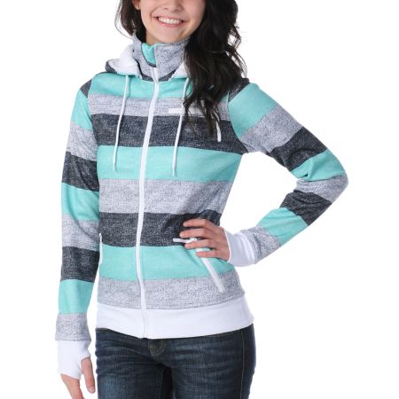 Empyre Girl Alpine Mint Rugby Stripe Tech Fleece