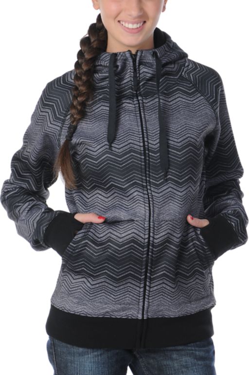 Empyre Girls Canyon Black & Grey Stripe Tech Fleece Zip Up Hoodie