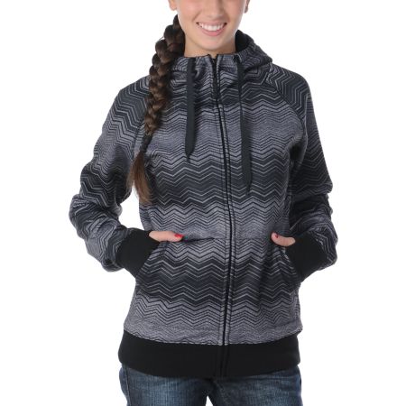Empyre Girls Canyon Black & Grey Stripe Tech Fleece Zip Up Hoodie