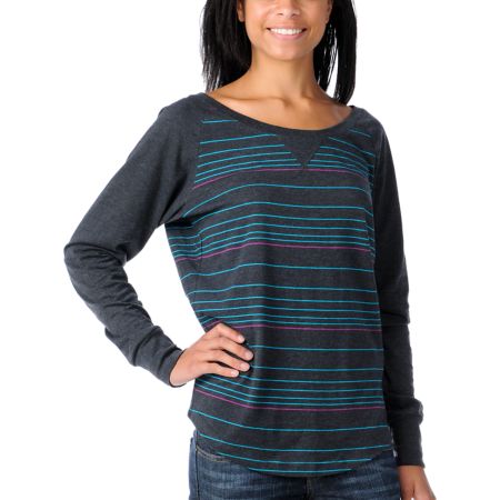 Zine Girls Kenai Charcoal Stripe Dolman Top