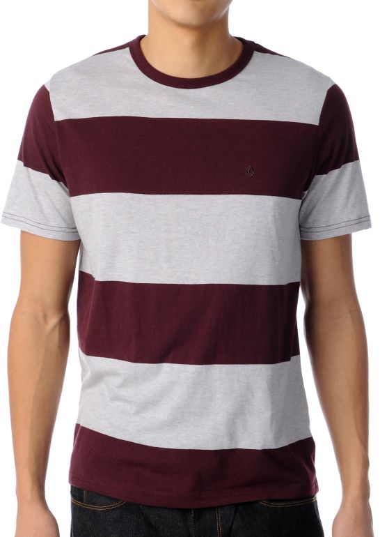 Volcom Innercirle Wine & Heather Grey Striped Knit Tee Shirt