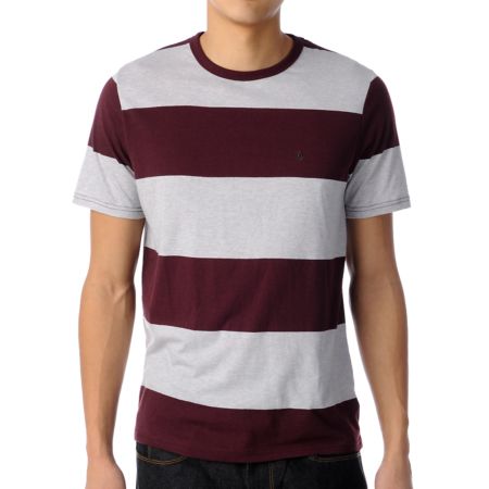 Volcom Innercirle Wine & Heather Grey Striped Knit Tee Shirt 