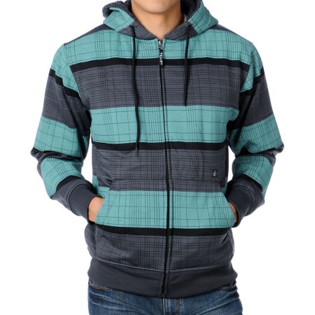 Volcom Cell Plaid Charcoal & Teal Sherpa Fleece Hoodie