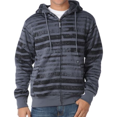 Volcom Easy Stripe Charcoal 2012 Guys Sherpa Fleece Zip Up Hoodie