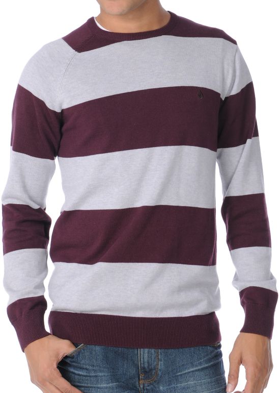 Volcom Innercircle Maroon Striped Crew Neck Sweater