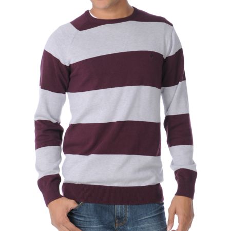 Volcom Innercircle Maroon Striped Crew Neck Sweater