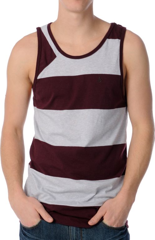 Volcom Innercircle Maroon Stripe Guys Tank Top