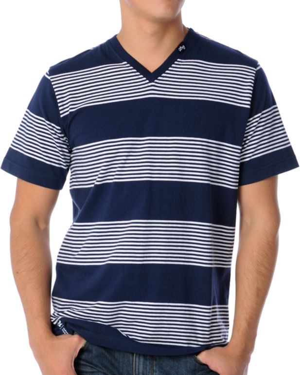 LRG CC Striped Navy V-Neck Tee Shirt