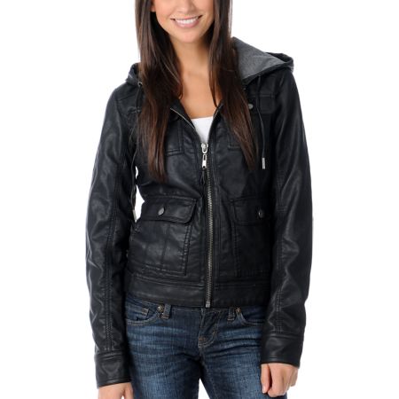 Fatal Charm Marne Black Faux Leather Hooded Jacket