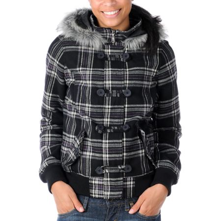 Empyre Girls Chalet Black Plaid Bomber Jacket