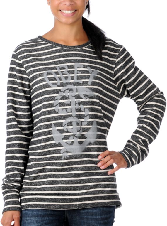 Obey Girls Serpent Snake Striped Pullover Sweatshirt